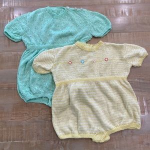 2 HAND KNIT MADE BABY ONE PIECE BODYSUITS romper dress